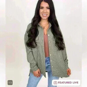 Davi & Dani teal and green checked shacket - size small (oversized) - New